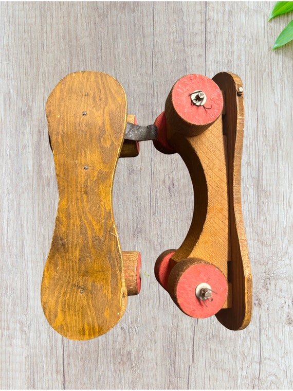 Antique Wood Roller Skates - image 1