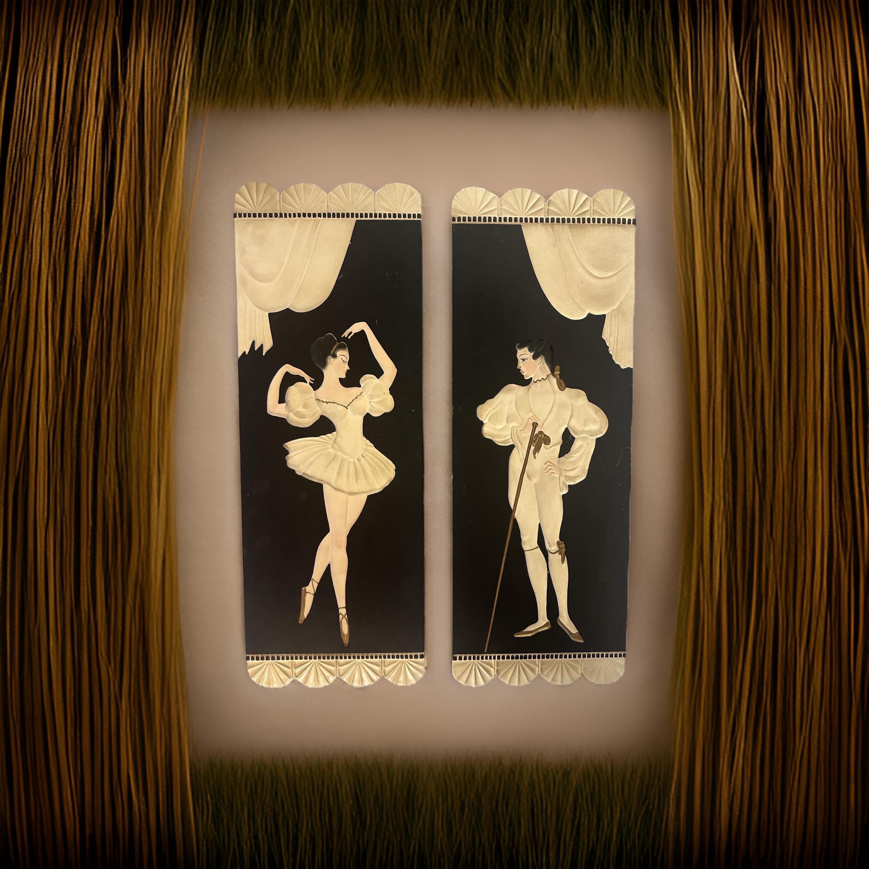 Vintage Mid-Century Ballet Dancer Chalkware Wall Plaques – Coventry Ware USA, Elegant Male & Female Pair