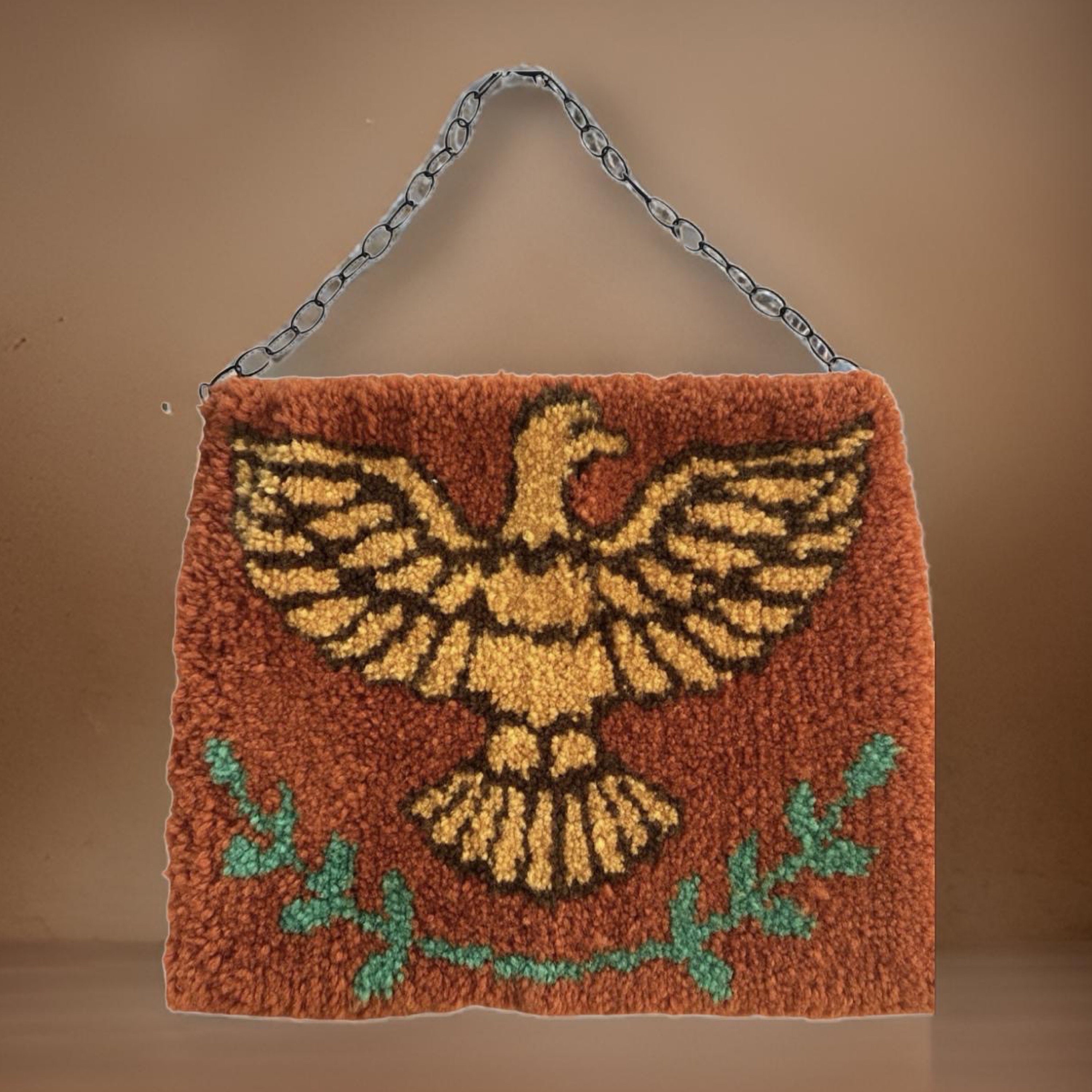 Vintage American Eagle Hooked Rug Wall Hanging, Malina Handmade Art