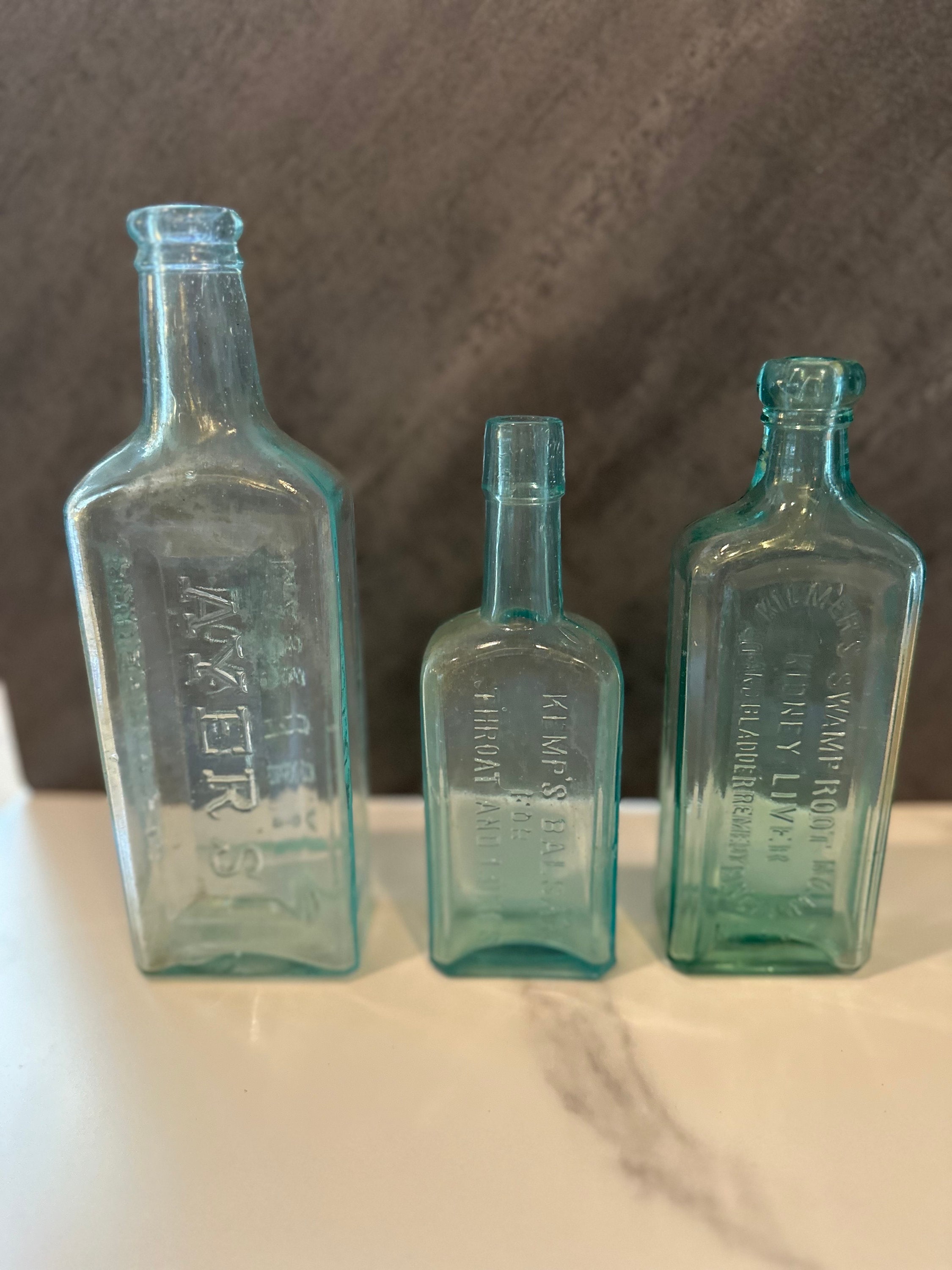 Antique Blue Bottle Collection – Ayer’s Sarsaparilla, Dr. Kilmer’s Swamp Root, Kemp’s Balsam