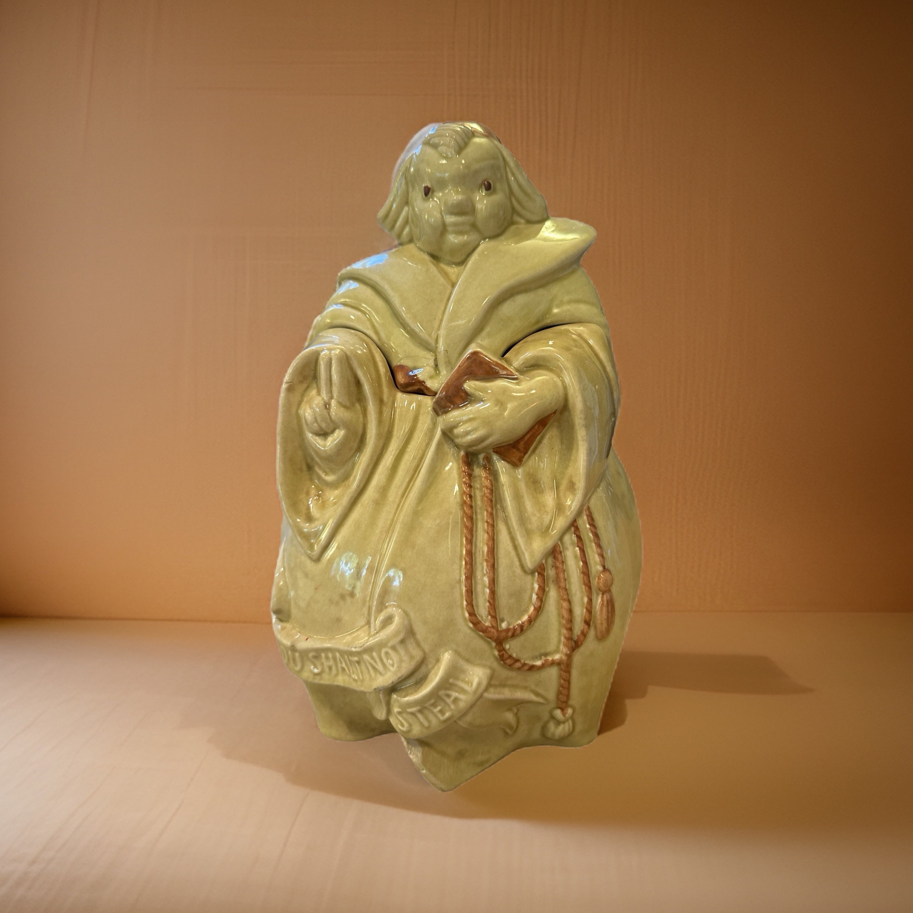 Vintage RED WING Cookie Jar "Thou Shalt Not Steal" Friar Tuck Monk 1940s Yellow