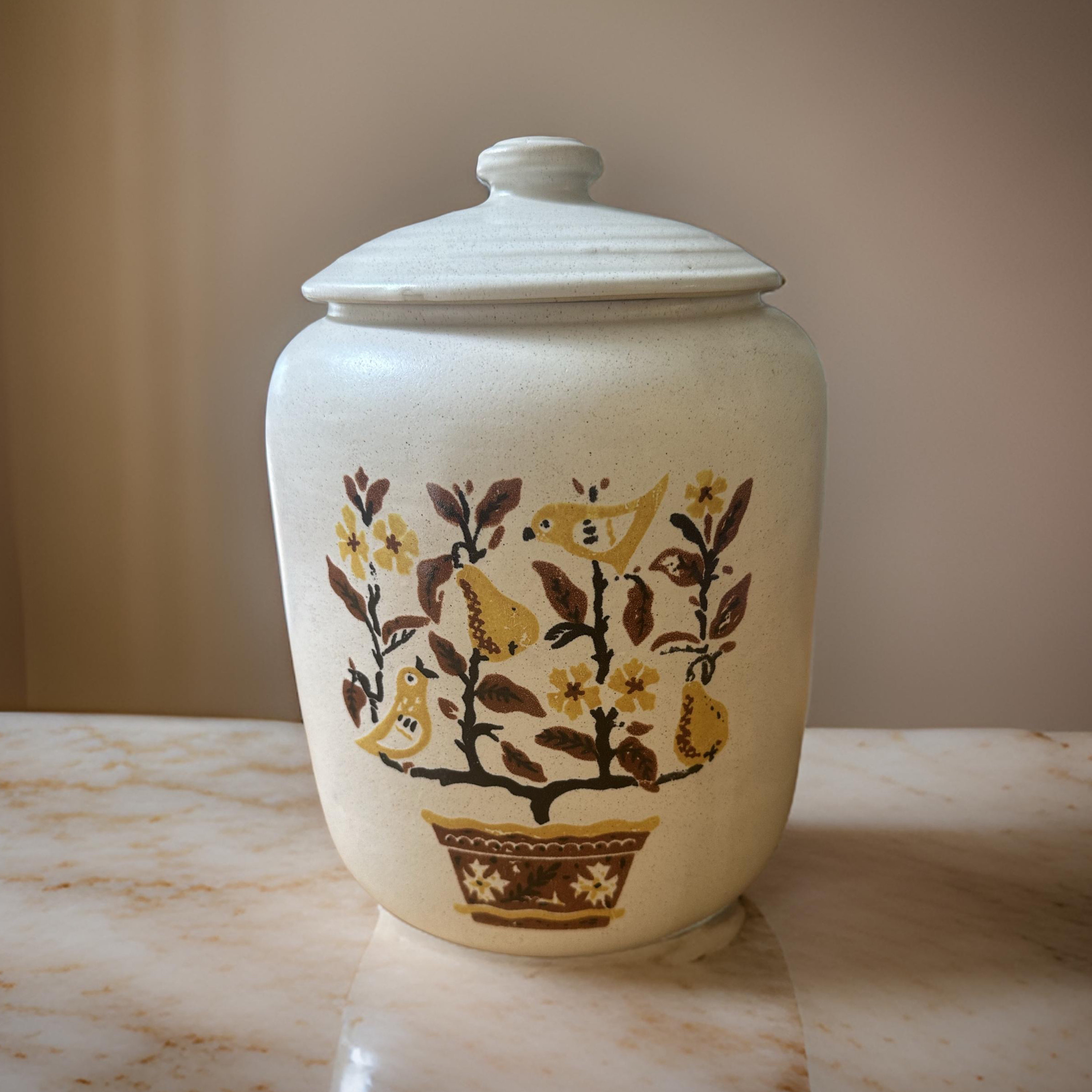 Vintage Partridge in a Pear Tree Stoneware Cookie Jar/Canister