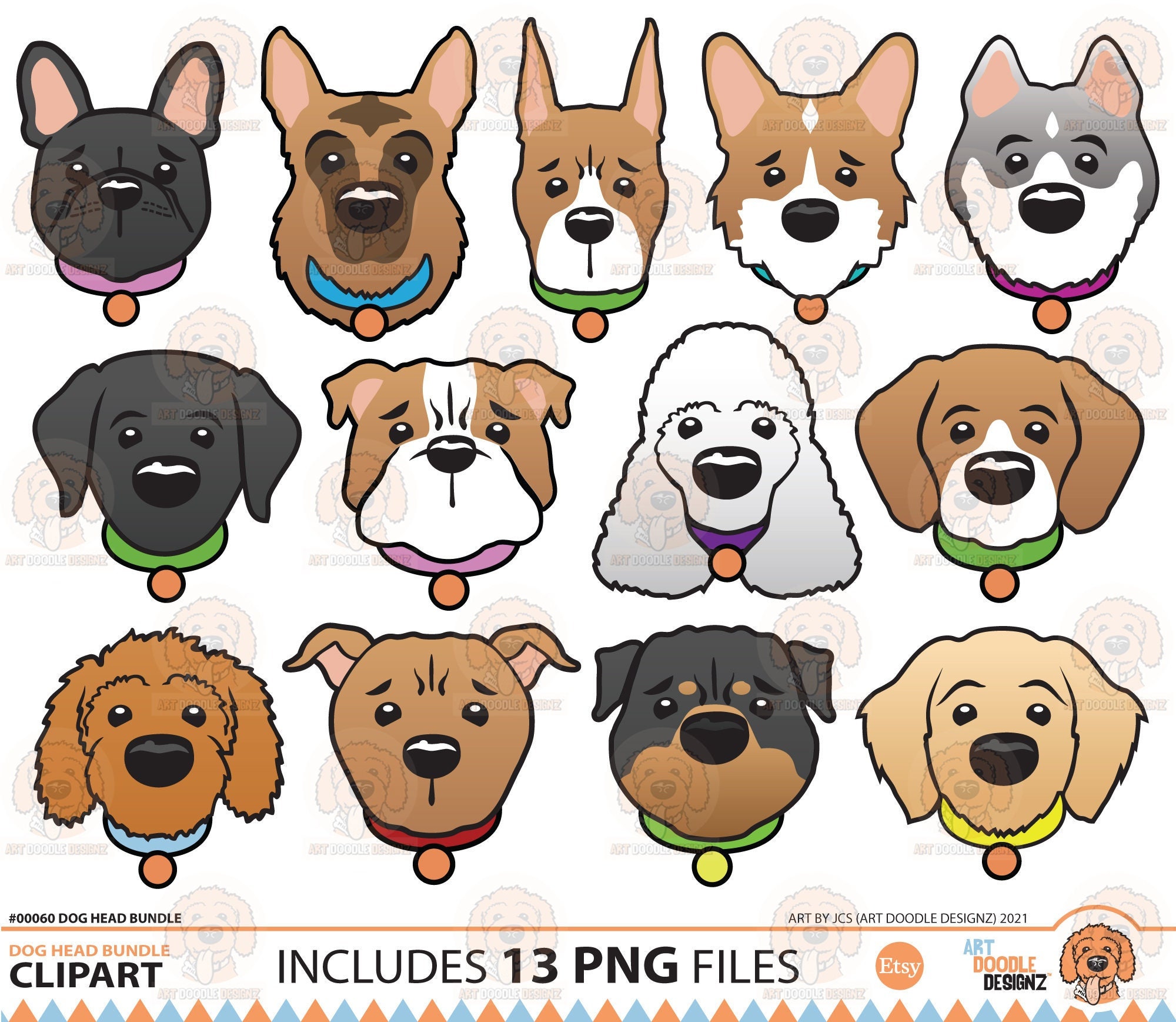 Dog Head Bundle Clipart, Dog, Puppy, Pets, Dogs, Graphics, Canine