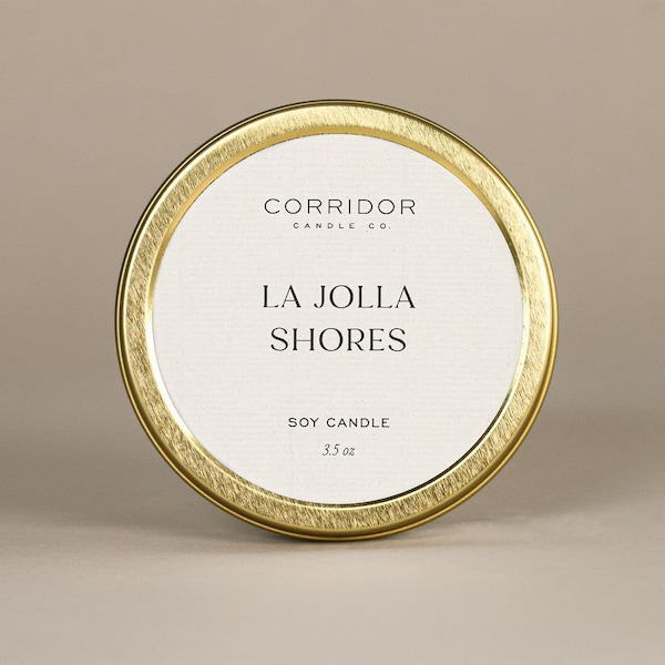 La Jolla Shores Travel Candle | Coconut, Sandalwood, Cedar + Tonka Bean | 100% Soy Wax | Handmade in San Diego