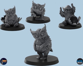 Owlbear Baby | 4 Poses |  3D Printed Tabletop Resin Miniatures | D&D TTRPG