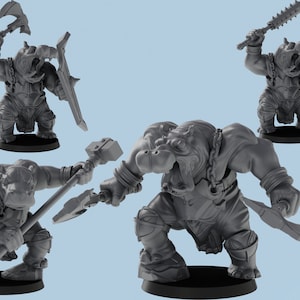 Hippo Warrior | 4 Poses |  3D Printed Tabletop Resin Miniatures | D&D TTRPG