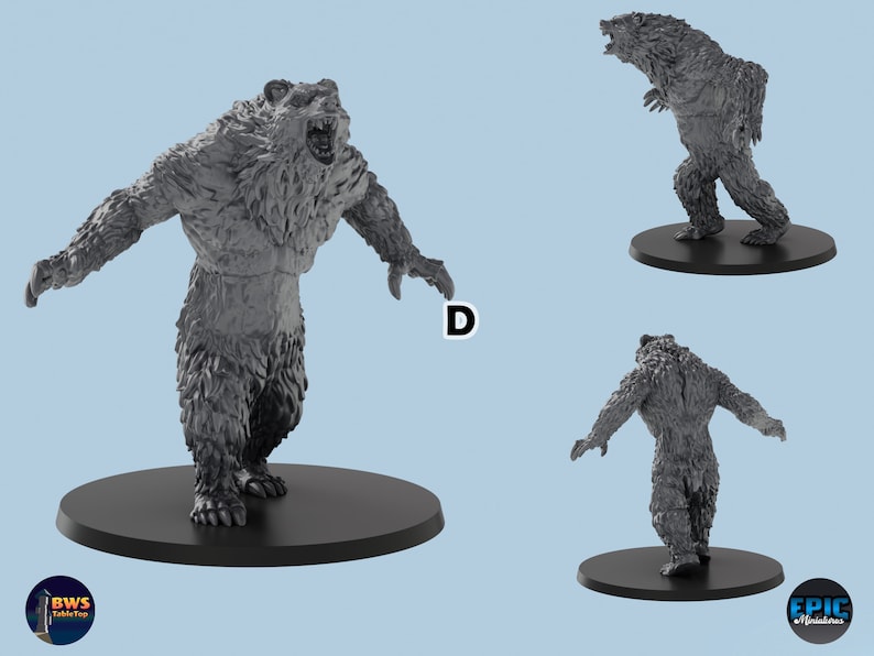 Werebear Pvc Werebear | 4 Poses | 3D Printed Tabletop Resin Miniatures | D&D TTRPG ...