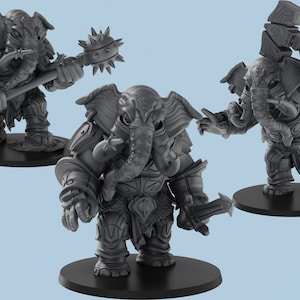 Elephant Folk Paladin | 3 Poses | 3D Printed Tabletop Miniatures | D&D TTRPG