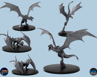 Wyvern  | 5 Poses | 3D Printed Tabletop Miniatures | D&D TTRPG