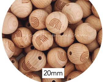 Premium Engraved Beech Wooden Beads - RAINBOW ARCH - 5 beads | 20mm Round | Top Quality | Bead Supplies Australia | Mom Mum Hope Love symbol