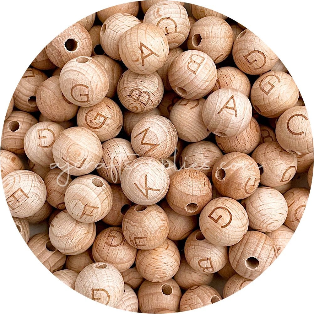 12mm Beech Wood Cube Letter Beads - MIXED PACK - 50 beads