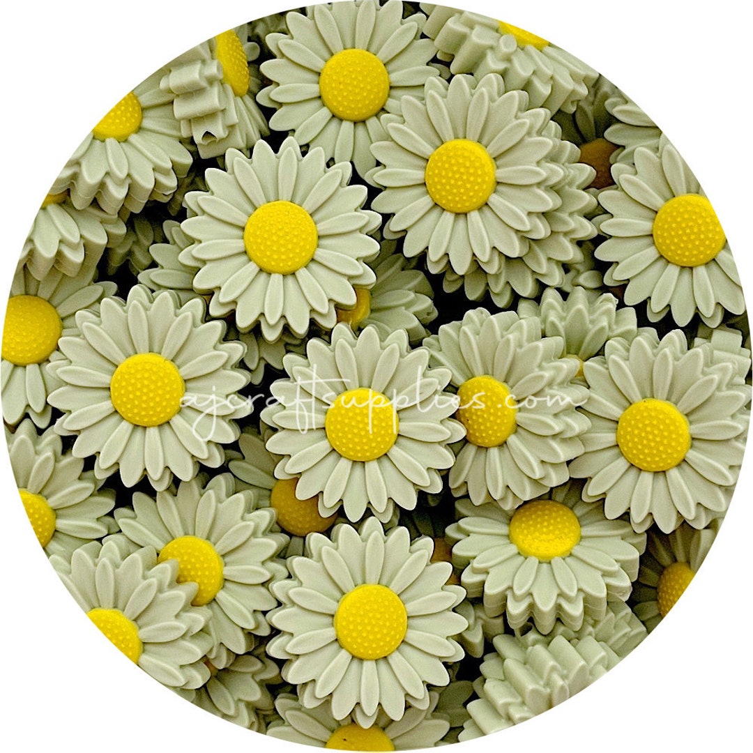 30mm Daisy Silicone Beads SAGE GREEN , Premium Quality , BPA Free , Bead Supplies Australia