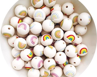 15mm Rainbow Round Silicone Beads - CHOOSE COLOUR | 5 beads | Premium Quality | Food Grade and BPA Free | Bead Supplies Australia | Embossed