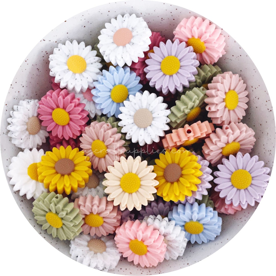 30mm Daisy Silicone Beads 2 Beads , Premium Quality , Bead Supplies Australia , Sunflower Flower