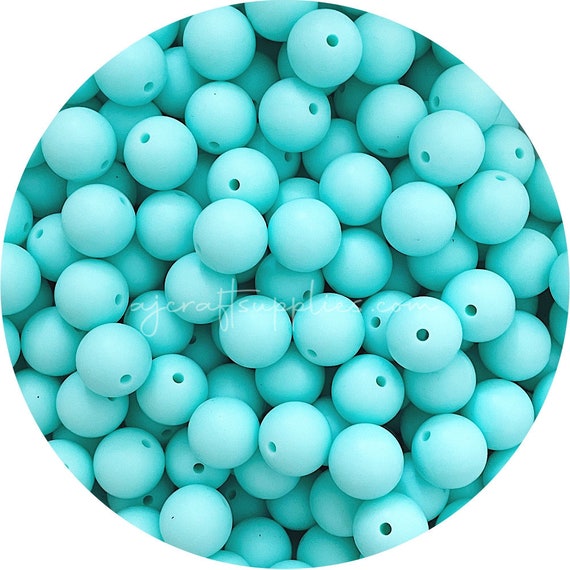 15 mm ラウンド シリコン ビーズ - AQUA x10、プレミアム品質、食品 