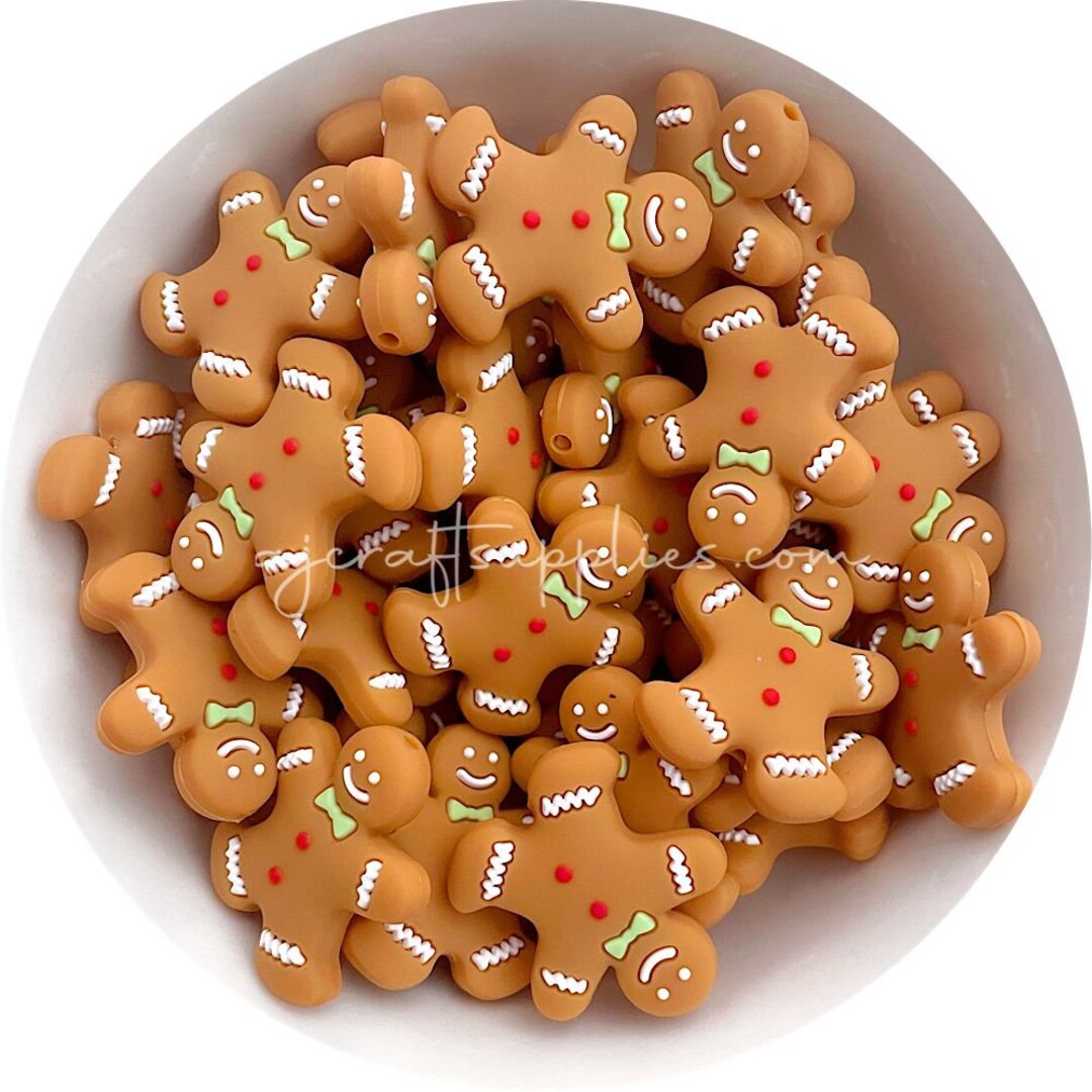30mm Gingerbread Man Silicone Beads , Christmas Xmas Range , BPA Free , Bead Supplies Australia