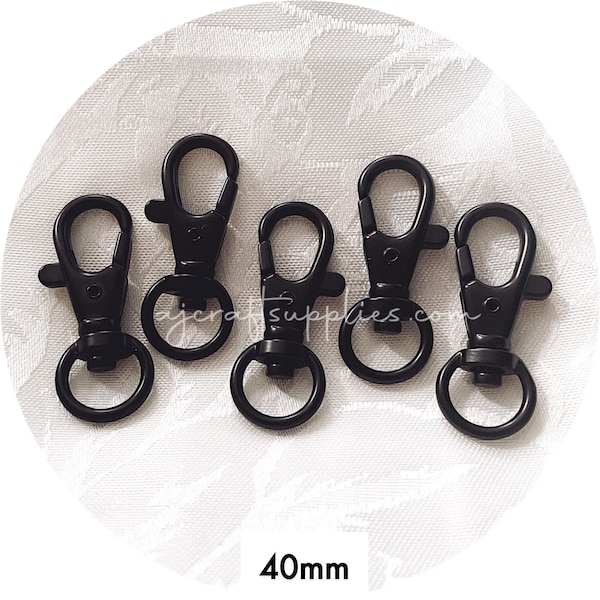 Superior 40mm Swivel Lobster Keyring Clasps - MATTE BLACK - x5 , Hardware Craft Supplies Australia , Beaded Keychain Lanyards, Macrame Clips