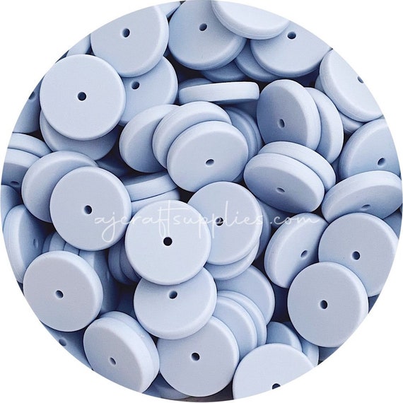 25mm Flat Coin Silicone Beads PASTEL BLUE X5 Premium Quality - Technical View