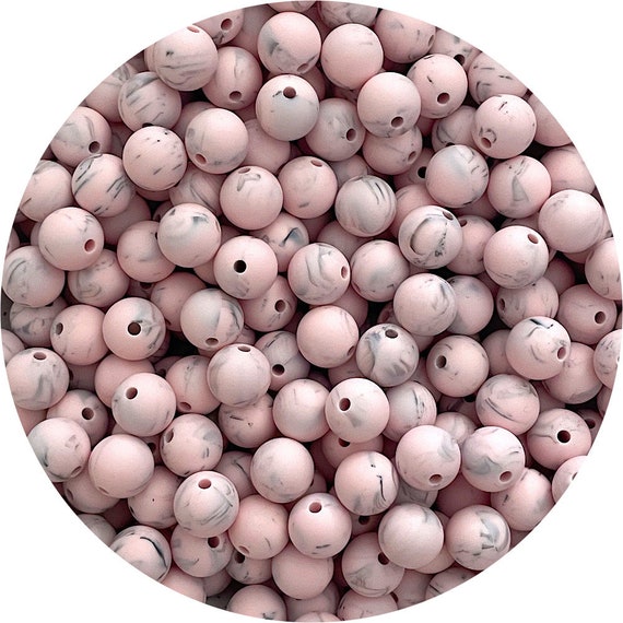 12 mm ラウンド シリコン ビーズ - BLUSH ピンク グレー マーブル