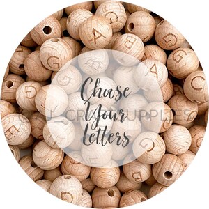 Premium 15mm Beech Wooden Round Letter Beads - CHOOSE your LETTERS , Engraved Alphabets , Wood Bead Supplies Australia , Timber Letters