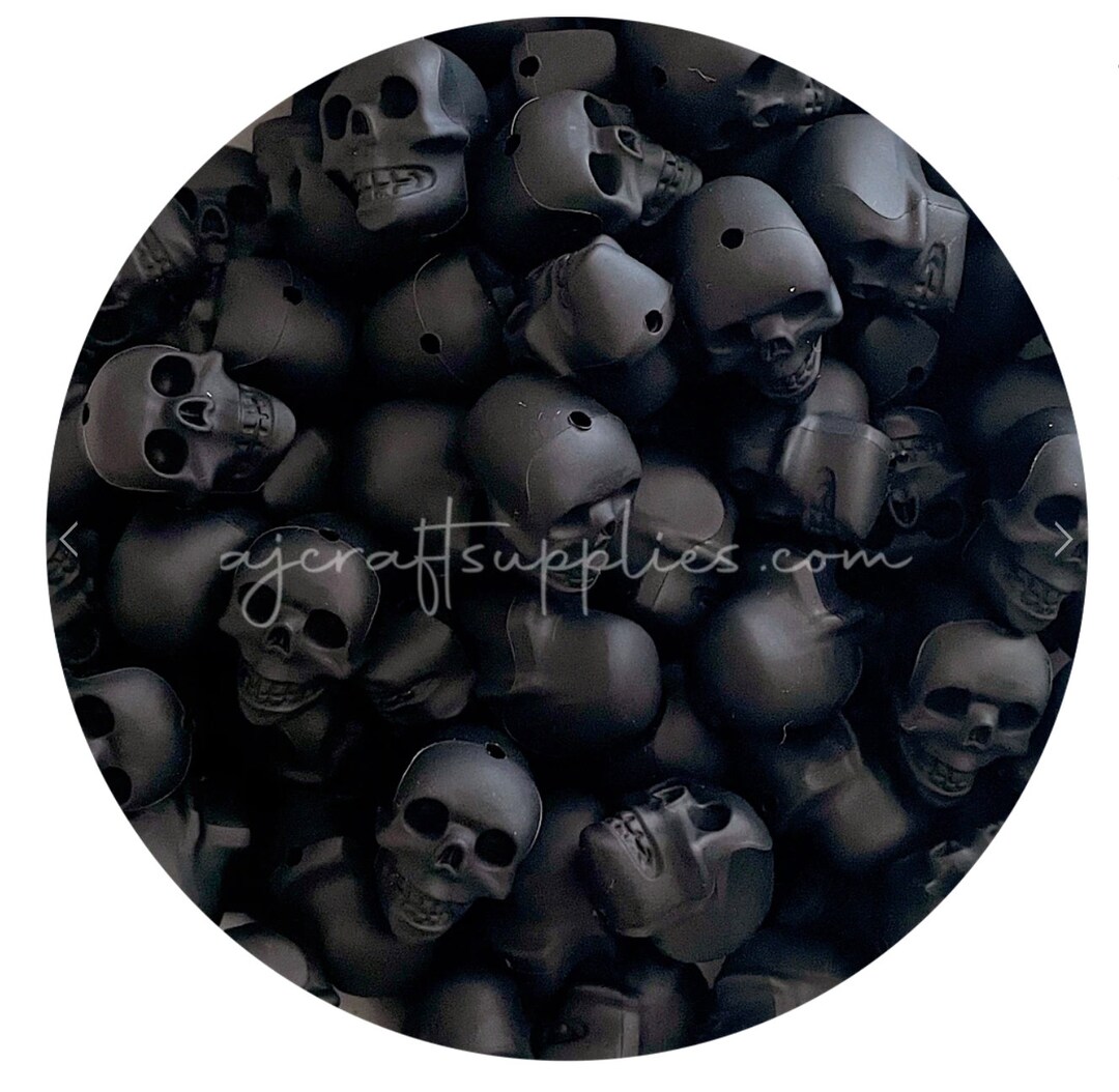 Skull Silicone Beads , JET BLACK , 2 Beads , Premium Quality , Food Grade and BPA Free , Bead
