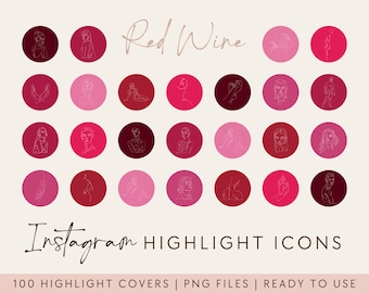 100 Instagram Highlight Covers | Instagram Highlight Icons | Instagram Story Highlight Covers | Red Line Drawing Instagram Story Highlights