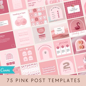 75 Pink Instagram Templates, Social Media Canva Templates, Facebook Post Templates, Engagement Booster Templates for Business,Pink Instagram