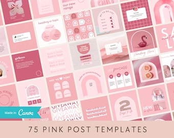75 Pink Instagram Templates, Social Media Canva Templates, Facebook Post Templates, Engagement Booster Templates for Business,Pink Instagram
