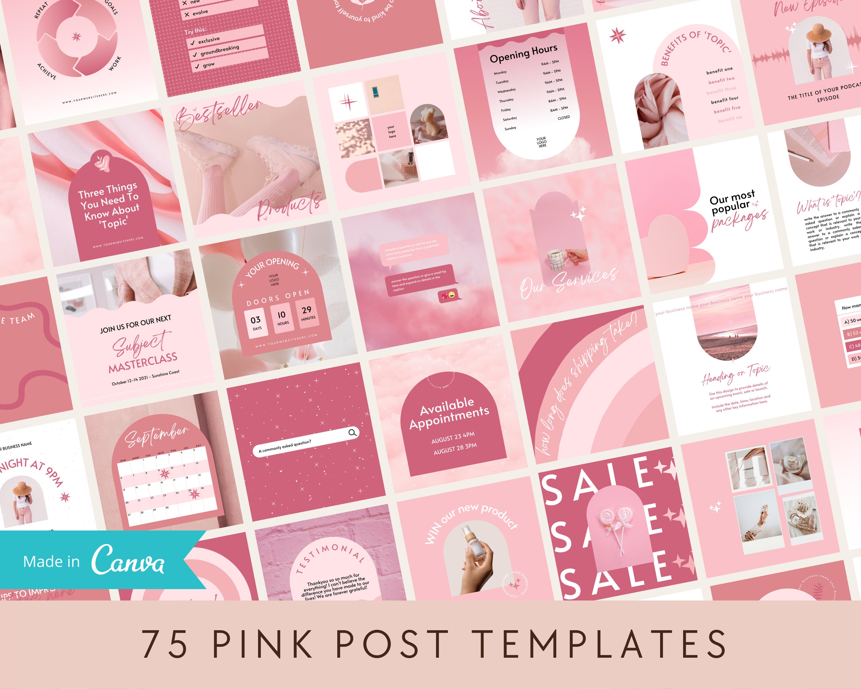 75 Pink Instagram Templates, Social Media Canva Templates, Facebook ...