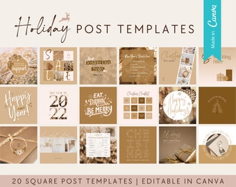 20 Christmas Instagram Templates | Christmas New Year 2022 Social Media Post Templates | Gold Canva Templates | Social Media Sale Templates