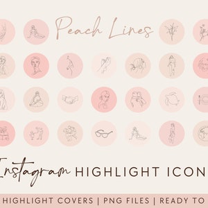 100 couvertures Instagram Highlight | Instagram Highlight Icons | Instagram Story Highlight Covers| Peach Line Drawing Instagram Story Faits saillants