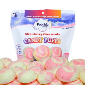 Freeze Dried Strawberry Cheesecake Taffy Puffs - Premium Freeze Dried Candy, Crunchy Sweet Snack, Unique Gift, Crunchy Treat