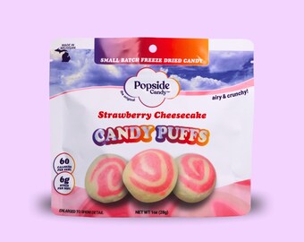 Freeze Dried Strawberry Cheesecake Taffy Puffs | Small Batch Candy