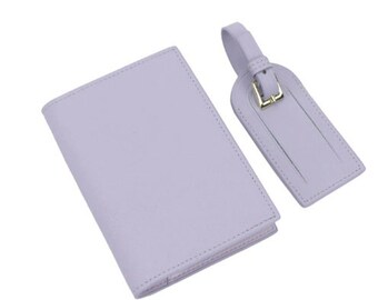 Violet Leather Set Personalised Passport Holder, Initial Passport Holder & Luggage Tag, Personalised Luggage Tag, Birthday Gifts, Travel
