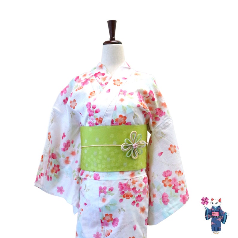 Women's premium Yukata with gold glitter Obi, Kazarihimo not included W22-54 image 4