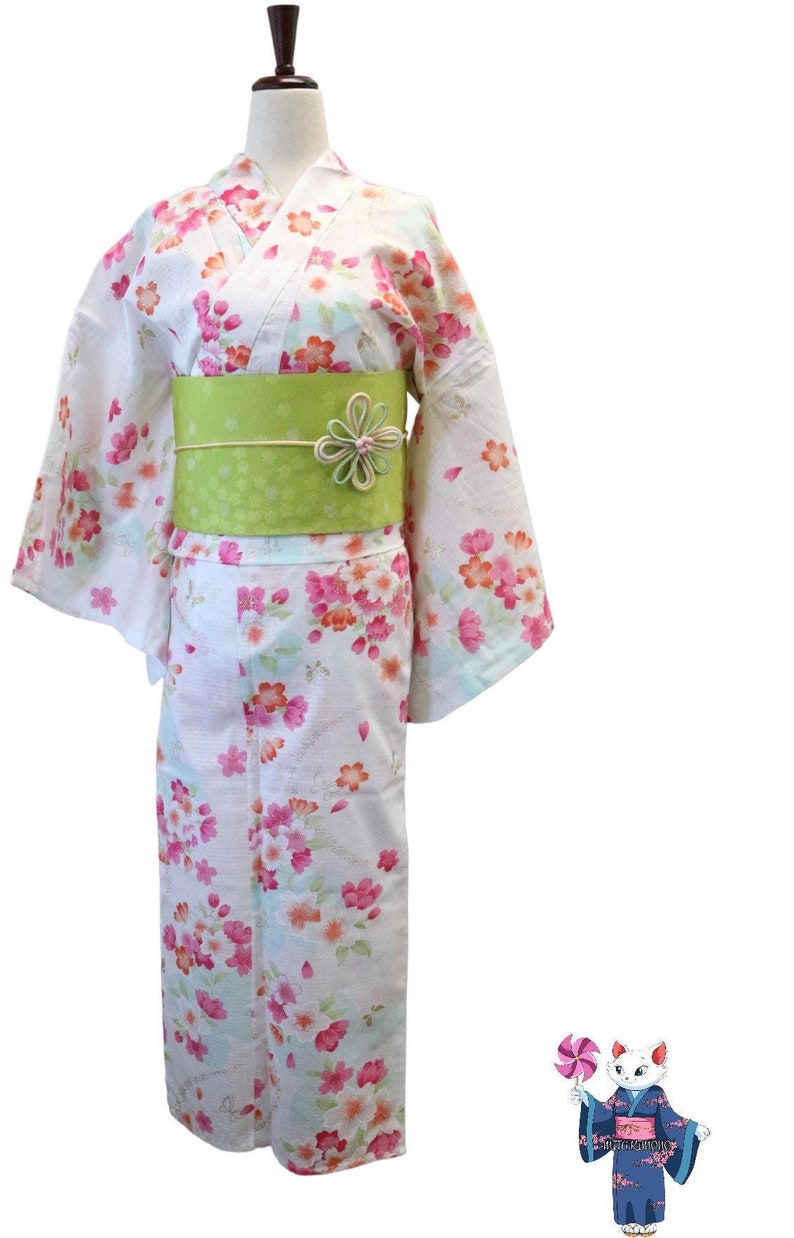 Women's premium Yukata with gold glitter Obi, Kazarihimo not included W22-54 image 3