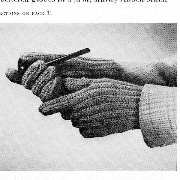 1940s Crochet Glove Pattern • Vintage 40s Men's Crocheted Gloves • Size Medium • Crocheting • PDF DOWNLOAD