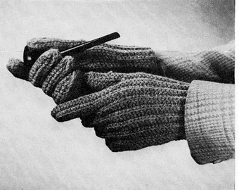 1940s Crochet Glove Pattern • Vintage 40s Men's Crocheted Gloves • Size Medium • Crocheting • PDF DOWNLOAD