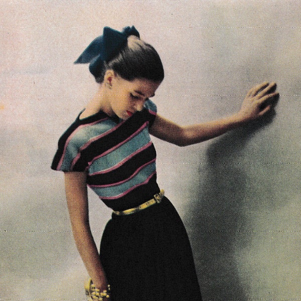 1940s Striped Sweater Knitting Pattern PDF • 40s Vintage Women's Short Sleeve Knit Top / Ladies Size 14, Bust 32