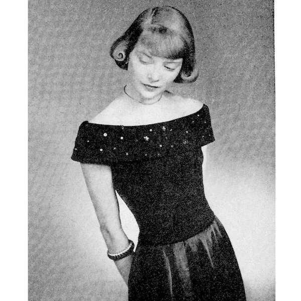 1940s Off the Shoulder Top Knitting Pattern • 40s Vintage Women's Knitted Shirt • Ladies Sizes 12-14-16, Bust 30-32-34 • PDF