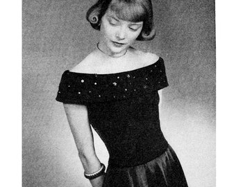 1940s Off the Shoulder Top Knitting Pattern • 40s Vintage Women's Knitted Shirt • Ladies Sizes 12-14-16, Bust 30-32-34 • PDF