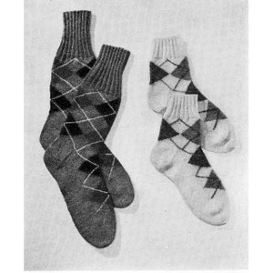 Mönster för stickade Argyle-strumpor från 40-talet • Vintage herr- och damstrumpor från 1940-talet • Stickmönster • PDF-nedladdning