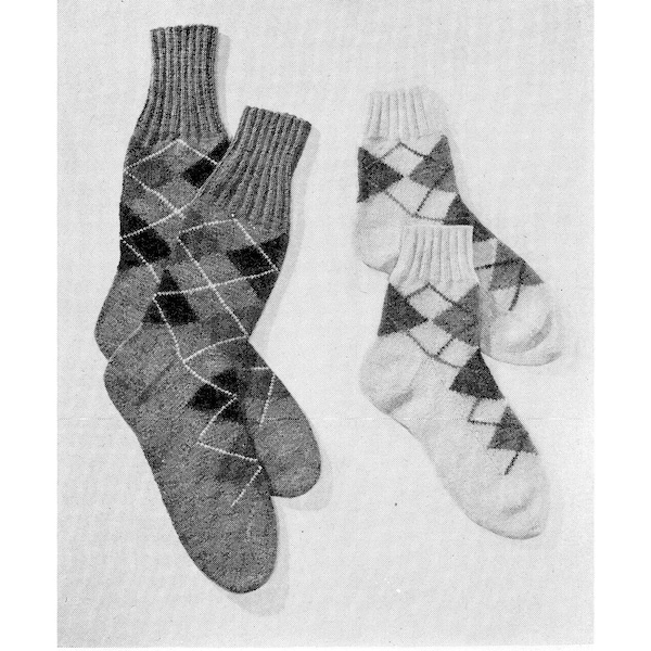 40s Argyle Knit Socks Pattern • Vintage 1940s Men's & Women's Socks • Knitting Pattern • PDF Download