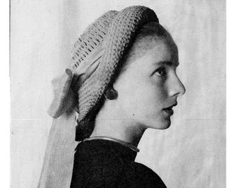 1940s Crochet Hat Pattern • Vintage 40s Women's Hat with Back Swept Brim • Ladies Crocheting • PDF DOWNLOAD