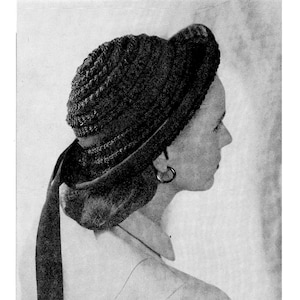 1940s Crochet Hat Pattern • Vintage 40s Women&#39;s Rolled Brim Sailor Hat • Ladies Crocheting • PDF DOWNLOAD