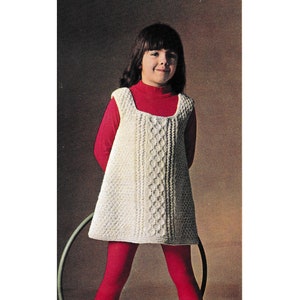 Girls Aran Dress Knitting Pattern • Vintage Child's Sizes 3-6, Breast 23-26 • Aran Isle Cable Knit • PDF Digital Download