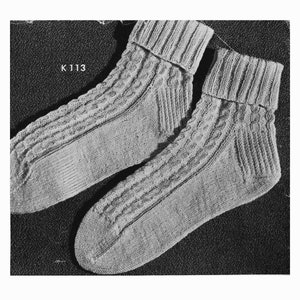 1940s Cable Knit Socks Pattern • Vintage 40s Women&#39;s Socks • Size 9-12 • Knitting Pattern • PDF Download