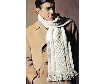 Aran Scarf Knitting Pattern • Vintage 1960s Isle of Aran Cable Knit Neck Scarf • PDF Digital Download