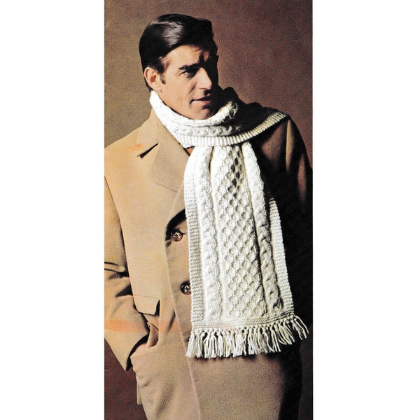 Aran Scarf Knitting Pattern • Vintage 1960s Isle of Aran Cable Knit Neck Scarf • PDF Digital Download