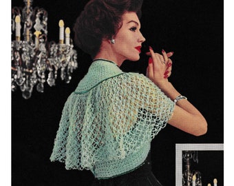 Patroon gehaakte cape uit de jaren 50 • Vintage gehaakte cape uit de jaren 50 voor dames • 3-draads garen • Dames • Digitale pdf-download